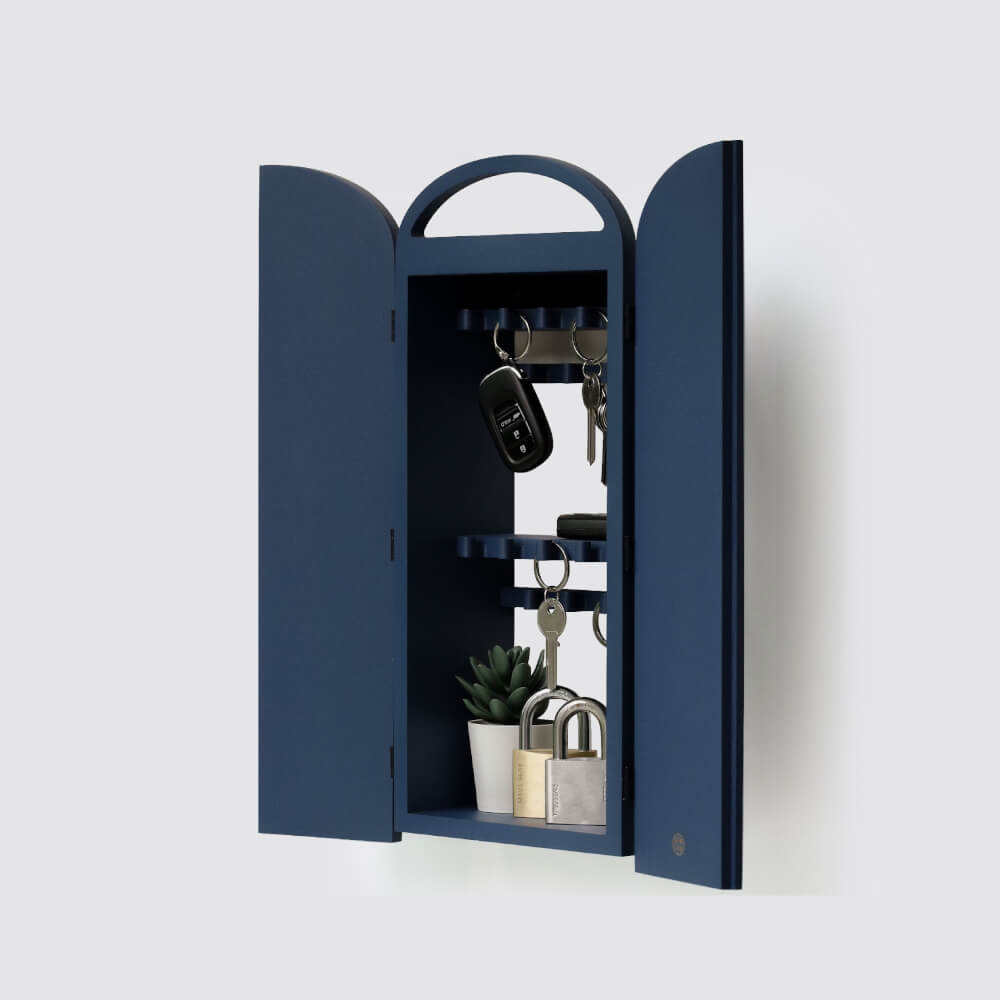 ตู้กุญแจติดผนังดีไซน์สวยไม้บีชจริง Pana Objects รุ่น Miti Plus: ฺNavy Blue Key Cabinets ทำสีน้ำเงินนาวี size 16x9x41 ซม